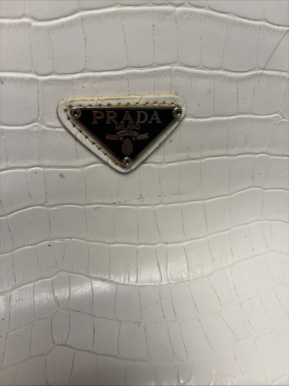 Prada White leather Tote with Black Triangle Logo